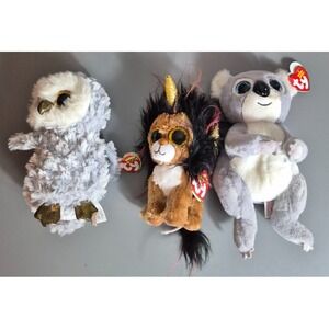 Ty Beanie Boo Lot of 3 7" Plush w Hang Tags Melly Koala Ramsey Lion Owlette Owl